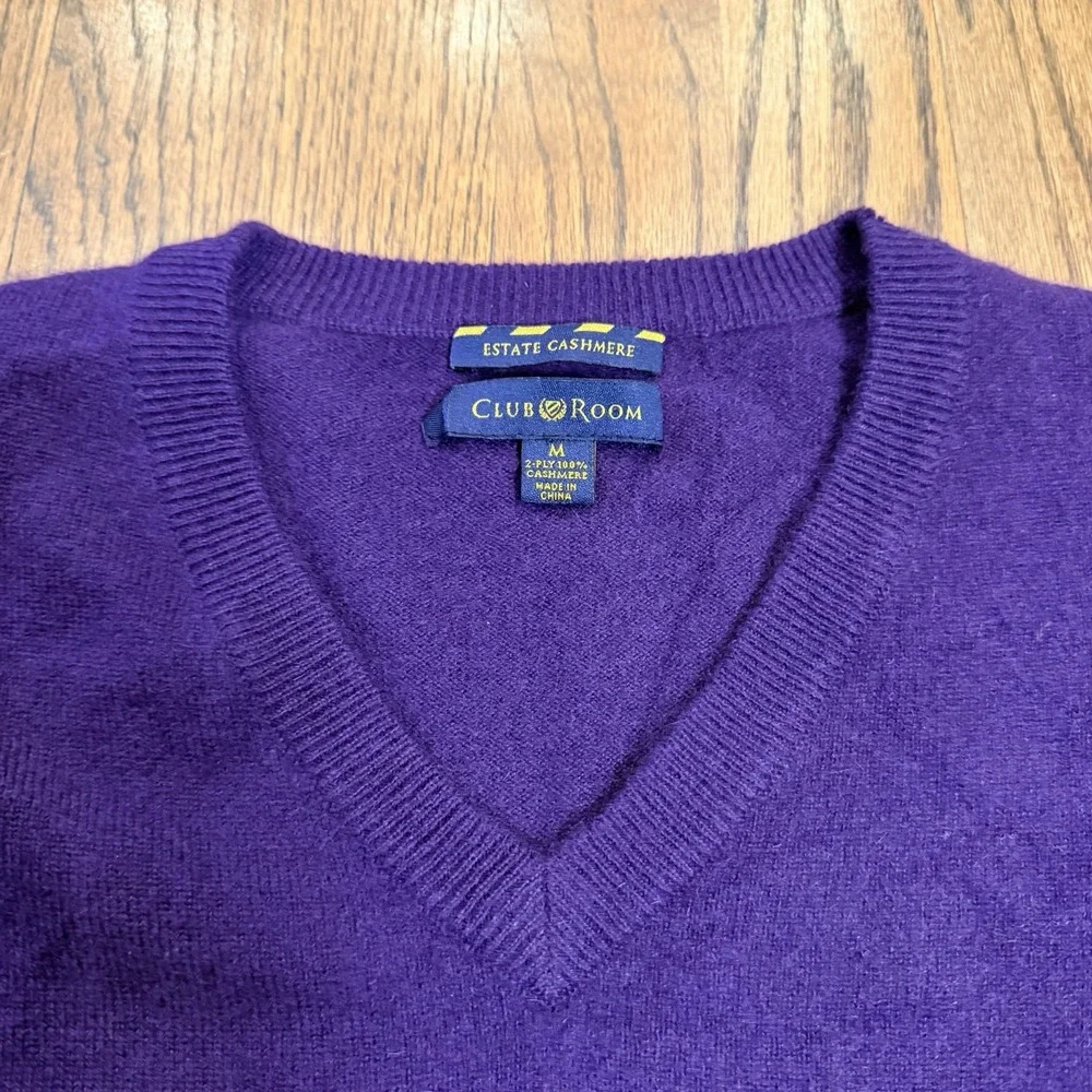 Club‎ Room Estate Cashmere V-Neck Sweater 100% 2-Ply Knit Size M Purple